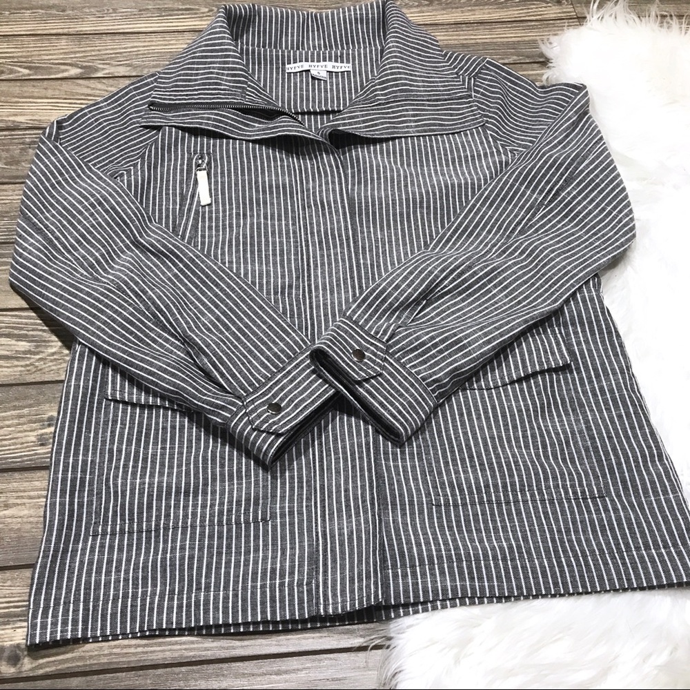 HYFVE | Gray Grey Striped Linen Spring Jacket Coat